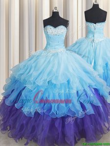 High End Sequins Ruffled Multi-color Sleeveless Organza Lace Up Sweet 16 Dress for Military Ball and Sweet 16 and Quinceanera