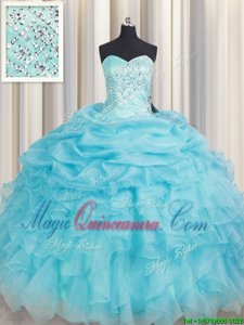 Eye-catching Sweetheart Sleeveless Organza Quinceanera Dress Beading and Ruffles Lace Up