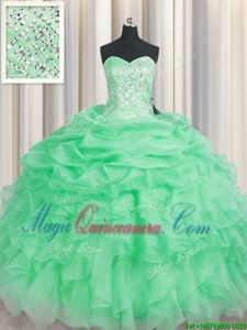 Apple Green Sweetheart Lace Up Beading and Ruffles Sweet 16 Dresses Sleeveless