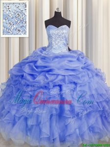 Ball Gowns 15th Birthday Dress Purple Sweetheart Organza Sleeveless Floor Length Lace Up