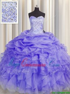 Simple Sweetheart Sleeveless Lace Up Quinceanera Gowns Lavender Organza