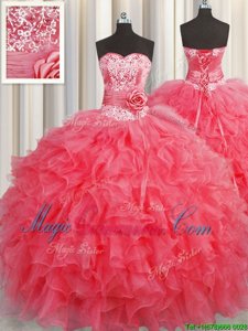 Handcrafted Flower Sleeveless Lace Up Floor Length Ruffles and Hand Made Flower Ball Gown Prom Dress