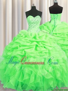 Dazzling Floor Length 15th Birthday Dress Organza Sleeveless Beading and Ruffles and Pick Ups