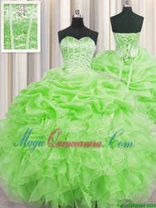 High Class Pick Ups Visible Boning Floor Length Ball Gowns Sleeveless Quinceanera Gown Lace Up