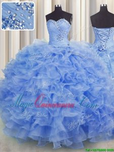 Floor Length Lavender Vestidos de Quinceanera Sweetheart Sleeveless Lace Up