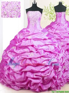 Lilac Ball Gowns Strapless Sleeveless Taffeta With Train Sweep Train Lace Up Beading and Pick Ups Sweet 16 Quinceanera Dress