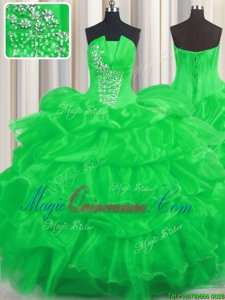 Artistic Pick Ups Ruffled Ball Gowns Sweet 16 Quinceanera Dress Green Strapless Organza Sleeveless Floor Length Lace Up