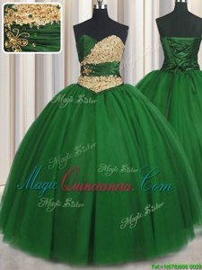 Fantastic Green Sleeveless Floor Length Beading and Appliques Lace Up Quinceanera Dress