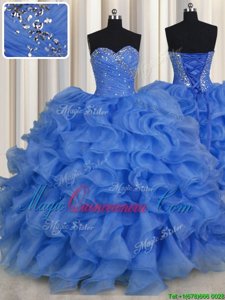 Designer Floor Length Lace Up Vestidos de Quinceanera Aqua Blue and In for Military Ball and Sweet 16 and Quinceanera with Beading and Ruffles