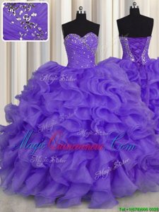 Customized Lavender Sweetheart Lace Up Beading and Ruffles Sweet 16 Dresses Sleeveless