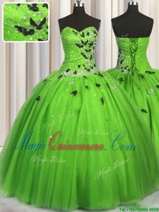 Sweetheart Sleeveless Sweet 16 Dresses Floor Length Beading and Appliques Tulle