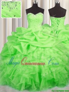 Sweetheart Neckline Beading and Ruffles and Ruching and Pick Ups 15th Birthday Dress Sleeveless Lace Up