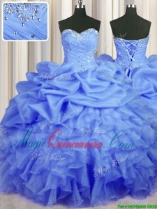 Sleeveless Beading and Ruffles and Ruching and Pick Ups Lace Up Sweet 16 Quinceanera Dress