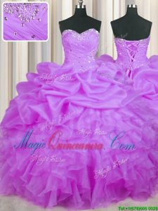 Low Price Purple Vestidos de Quinceanera Military Ball and Sweet 16 and Quinceanera and For with Beading and Ruffles and Pick Ups Sweetheart Sleeveless Lace Up