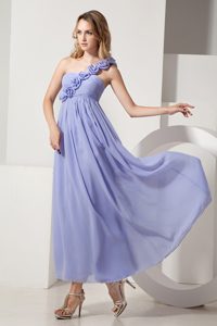 Flowery One Shoulder Dama Dress for Quinceaneras of Ankle Length