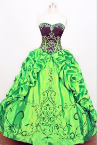 Taffeta Pick-ups Strapless Green Beading Quinceanera Dress