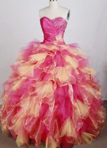 Beaded Multi-colored Sweet 16 Quinceanera Dress with Ruffles