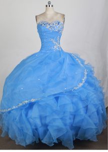 Sweetheart Appliques and Ruffles Quinceanera Dresses in Sky Blue