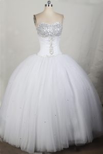 Beading Ball Gown Sweetheart Quinceanera Dress in White at Ica