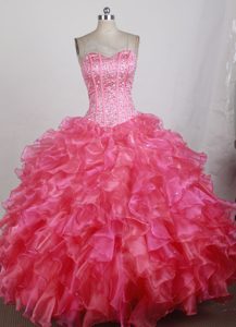 Rose Pink Sweetheart Beading Floor-Length Quinceanera Dresses