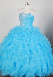 Strapless Floor-length Sky Blue Quinceanera Dress with Beading