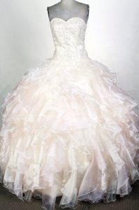 Champagne Ruffles Sweetheart Beaded Floor-length Quinceanera Gown