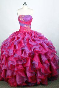 Chic Two-tone Beading Ruched Strapless Ruffled Quinceanera Gowns