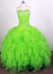 Spring Green Beading Sweetheart Ruffled Layers Dresses Quinceanera