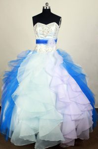 Colorful Handmade Flower Applique Sweetheart Ruffled Quince Gowns