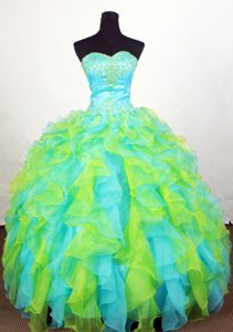 Multi-color Sweetheart Embroidery Beading Ruffled Quincenera Dress