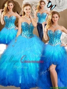 Four Piece Multi-color Sleeveless Beading and Ruffles and Sequins Floor Length Quinceanera Dresses