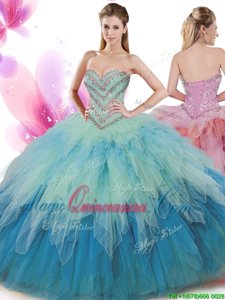 Multi-color Sleeveless Beading and Ruffles Floor Length Vestidos de Quinceanera