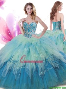 Multi-color Sweetheart Neckline Beading and Ruffles Vestidos de Quinceanera Sleeveless Lace Up