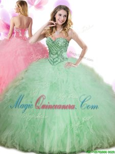 Stylish Sweetheart Sleeveless Tulle 15 Quinceanera Dress Beading and Ruffles Lace Up