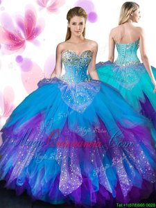 Comfortable Tulle Sleeveless Floor Length Quinceanera Dresses and Beading and Ruffles