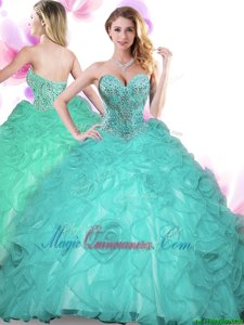 Turquoise Vestidos de Quinceanera Military Ball and Sweet 16 and Quinceanera and For with Beading Sweetheart Sleeveless Lace Up