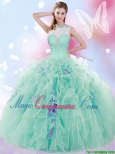 Sleeveless Lace Up Floor Length Beading and Ruffles Quinceanera Dresses