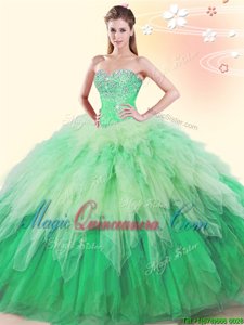 Latest Multi-color Sleeveless Beading and Ruffles Floor Length Sweet 16 Dress