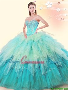 Gorgeous Floor Length Multi-color Sweet 16 Dresses Sweetheart Sleeveless Lace Up