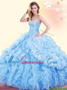 Beading and Ruffles and Pick Ups 15th Birthday Dress Baby Blue Lace Up Sleeveless Floor Length