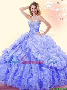 Sophisticated Blue Quince Ball Gowns Military Ball and Sweet 16 and Quinceanera and For with Beading and Ruffles and Pick Ups Sweetheart Sleeveless Lace Up