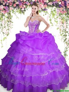 Pick Ups Ruffled Floor Length Purple Vestidos de Quinceanera Sweetheart Sleeveless Lace Up