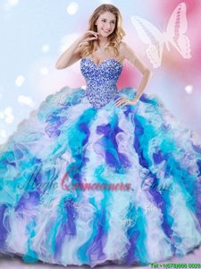 Beading and Ruffles Quinceanera Dress Multi-color Lace Up Sleeveless