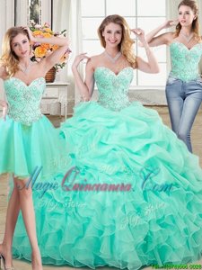 Three Piece Sleeveless Lace Up Floor Length Beading and Ruffles and Pick Ups Quinceanera Gowns