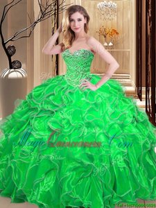 Affordable Sleeveless Lace Up Floor Length Beading and Ruffles 15 Quinceanera Dress