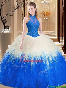 High-neck Sleeveless Backless Quinceanera Gowns Multi-color Tulle