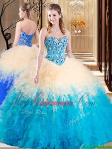 Floor Length Lace Up Quinceanera Gowns Multi-color and In for Military Ball and Sweet 16 and Quinceanera with Embroidery and Ruffles