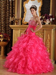 Chihuahua Mexico Beaded and Ruffled Hot Pink Quinceanera Gowns