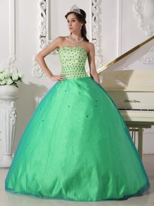 Spring Green Ball Gown Dresses for A Quince with Beading on Sale