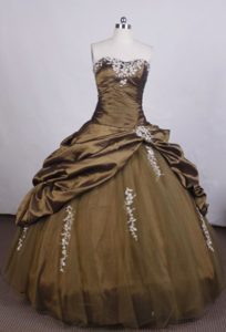 Strapless Applique Beading Pick Ups Brown Lace Up Sweet 16 Dress